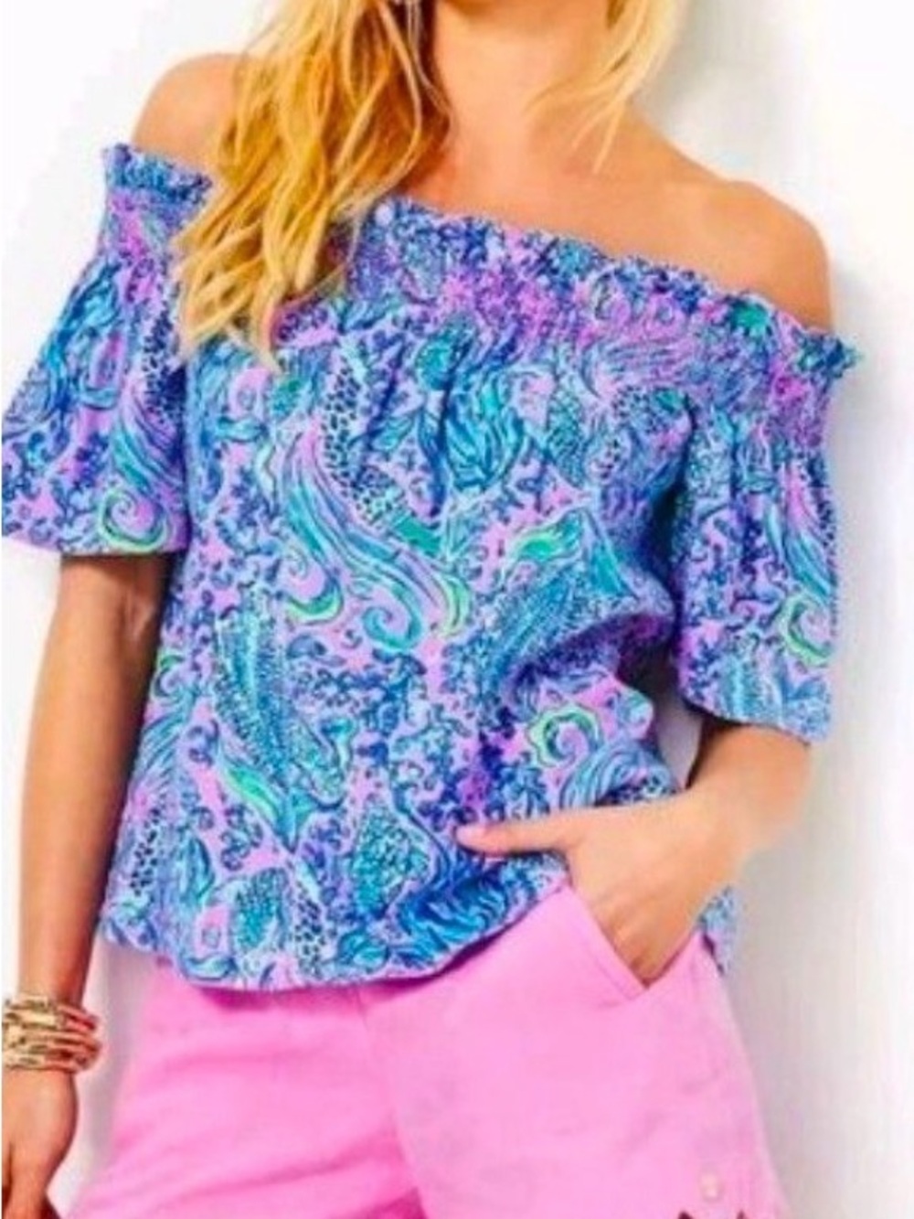 Lilly Pulitzer Leanne Off-Shoulder Lilac Rose Top